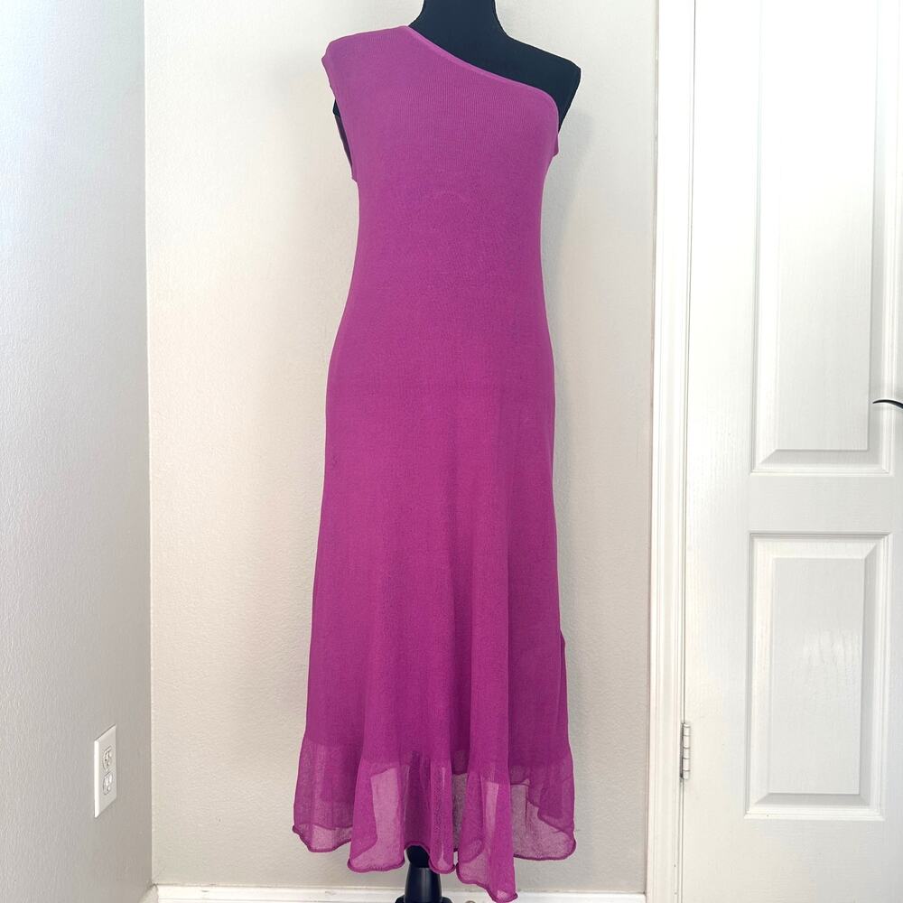 Emporio Armani Purple Fuchsia Knit One Shoulder Dress, Designer, size 40 IT 4 US